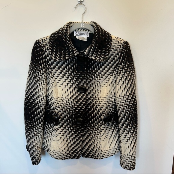 Carlisle Jacket Womens 8 Wool Blend Button Abstract Career Classic black/white - Picture 1 of 7